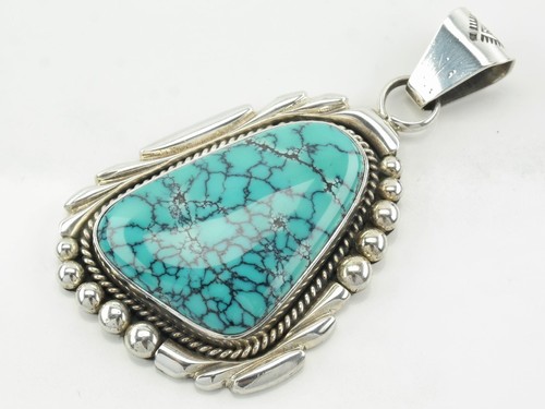 Aaron Toadlena Spiderweb Turquoise Sterling Silver Pendant