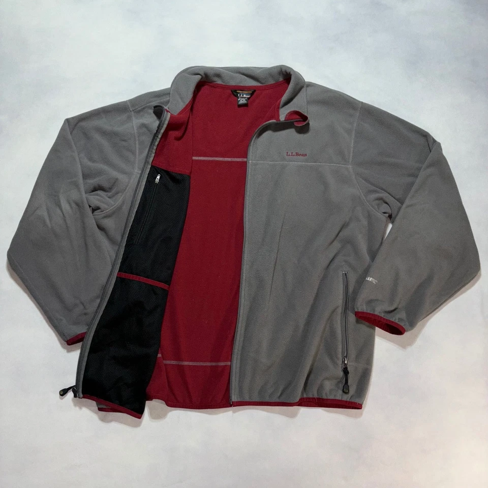Vintage LL Bean Full Zip Fleece Jacket Men's 2XL Gray Red Polartec Outdoor 90's - Image 3 of 4