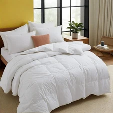 Goose Feather Fiber Comforter, 100% Cotton Cover King or Queen Bed Blanket