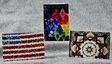 Quilt Art Log Cabin Flag Star Diamond Star Set of 3 Blank Photo Notecards
