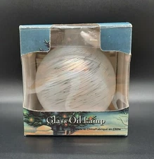Traditions Hand Blown Glass Oil Lamp Round Ball White Pearlescent 
