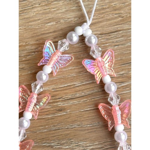 Iridescent Pink Butterflies Beaded Phone Charm Strap with pearls - 第 6/6 張圖片