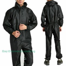 Black Rainsuit Waterproof Jumpsuit Overalls Mens Women Casual Hooded Coat Suit