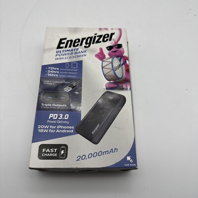 Energizer 20,000 mAh MAX Power Bank w/ LCD Screen Portable Charger New