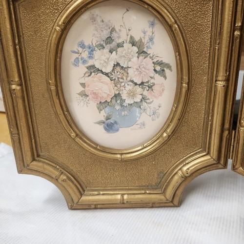 Quadri vintage Homco con cerniera cornice oro floreale Cottagecore decorazione arte da parete 7639 HTF - Foto 6 di 17