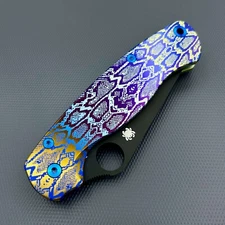 Spyderco Paramilitary 2 C81GPBK2 Custom Titanium Python Pattern Scales Ti Hard.