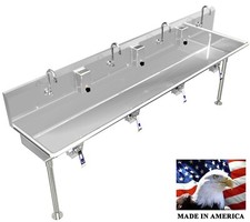 MULTI USER 4 PERSON HAND WASH SINK 84" WITH KNEE VALVES HANDS FREE INDUSTRIAL