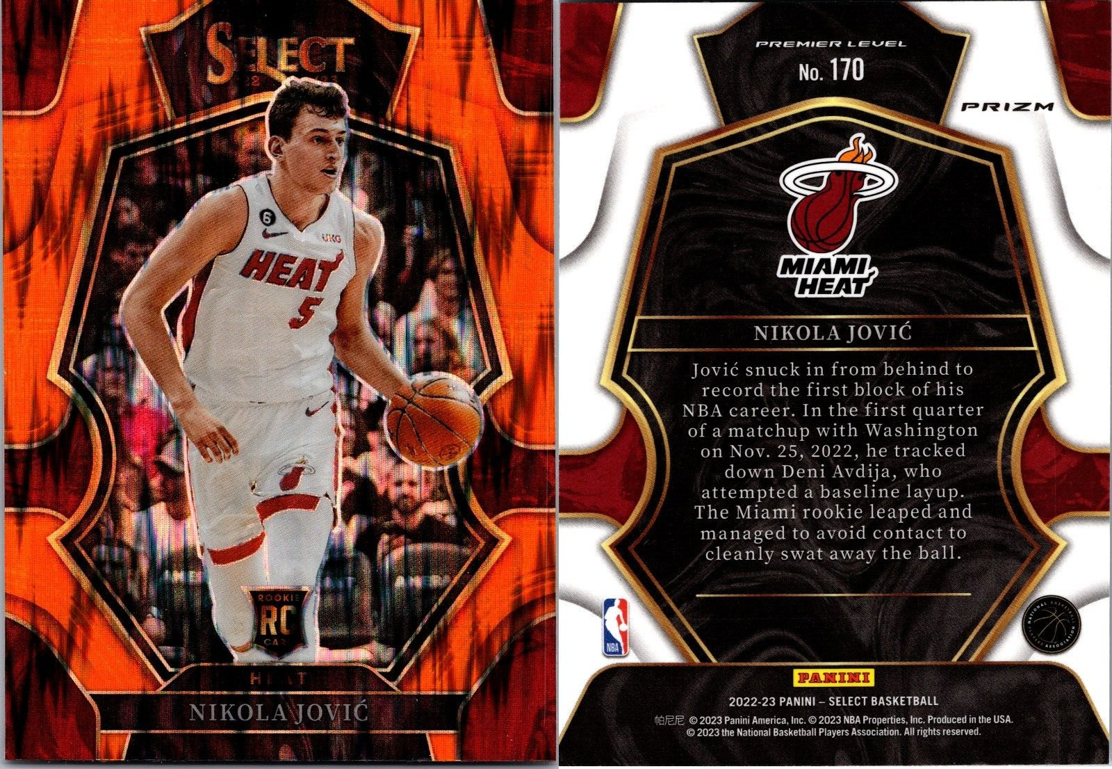 2022-23 Panini Select - Premier Level Orange Flash Prizm #170 Nikola Jovic 4178