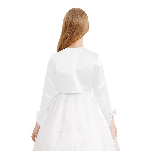 Girls Bolero Shrug Prom Top Long Sleeve Cardigan Cute Bowknots Coat Cropped - Picture 19 of 29