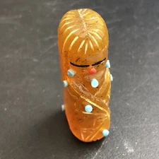 Zuni Fetish- Corn Maiden - Michael Laweka - Amber Carving 6149