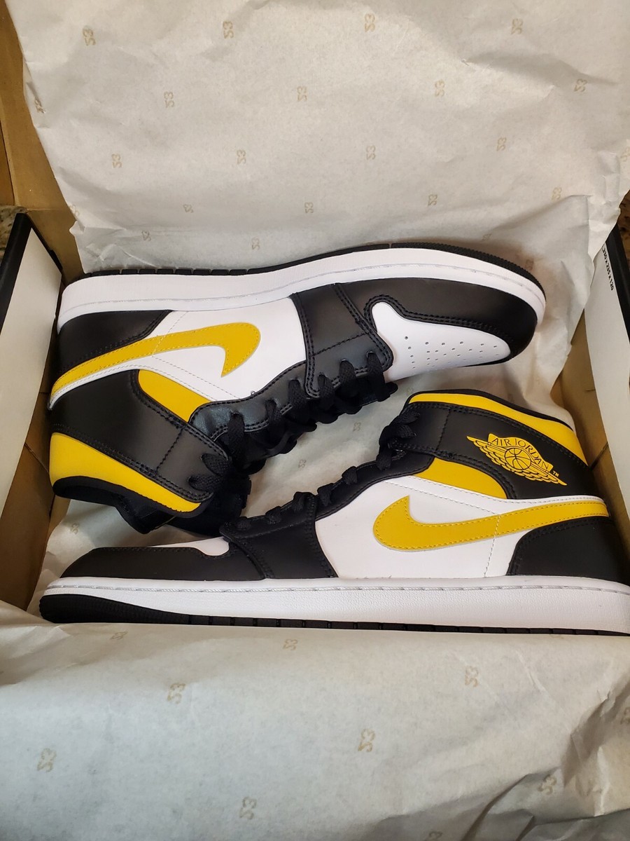 Nike Air Jordan 1 Mid White Pollen Black Retro Shoes 554724