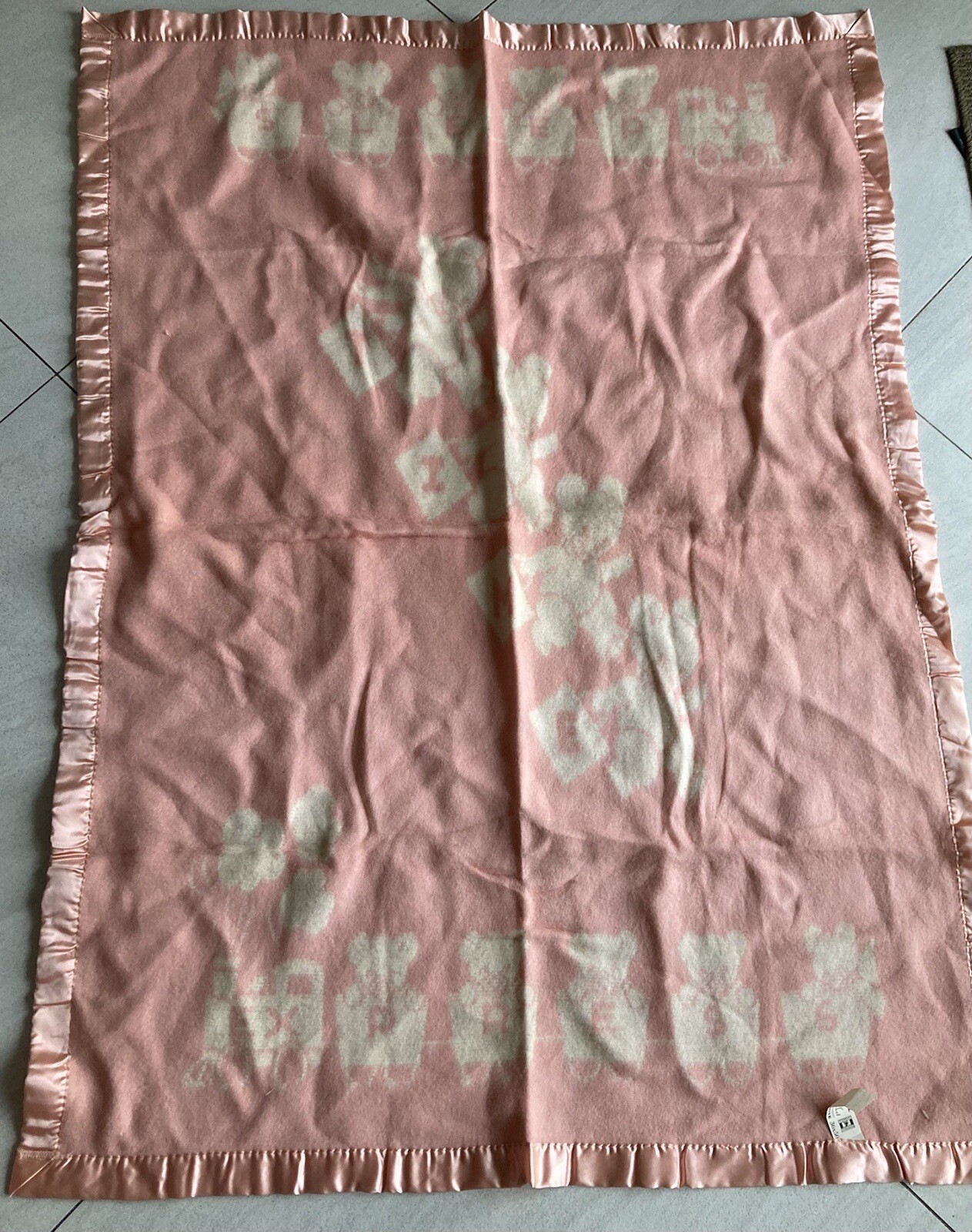 Vintage Baby Pepperell Crib Blanket Pink White Teddy Beat NOS eBay