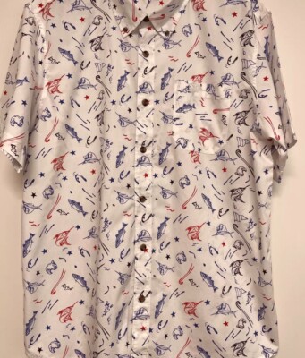Magellan Men 2XL Summerville Print Americana Red/White/Blue Fishing Shirt-NWT