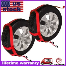 2x RED Heavy Duty Car Auto Tire Tow Dolly Straps Basket Tie Down w/ Flat Hook US