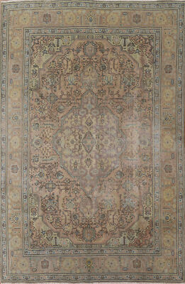 Traditional Vintage Muted Pink Handmade Wool Geometric Tebriz Area Rug 7x10