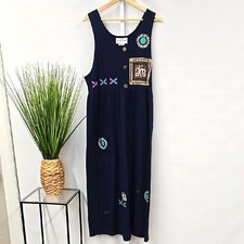 Vintage Retro Blue Tank Sleeveless Scoop Neck Maxi Sundress M/L