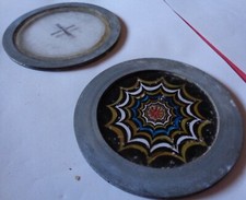 PAINTED GLASS MAGIC LANTERN SLIDE 1900 2 ROUND SLAB MAGIC LANTERN RARE