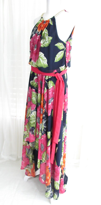 Eliza J Dress Women's 6 Maxi Navy Pink Floral Halter High Low Chain  Neckline | eBay