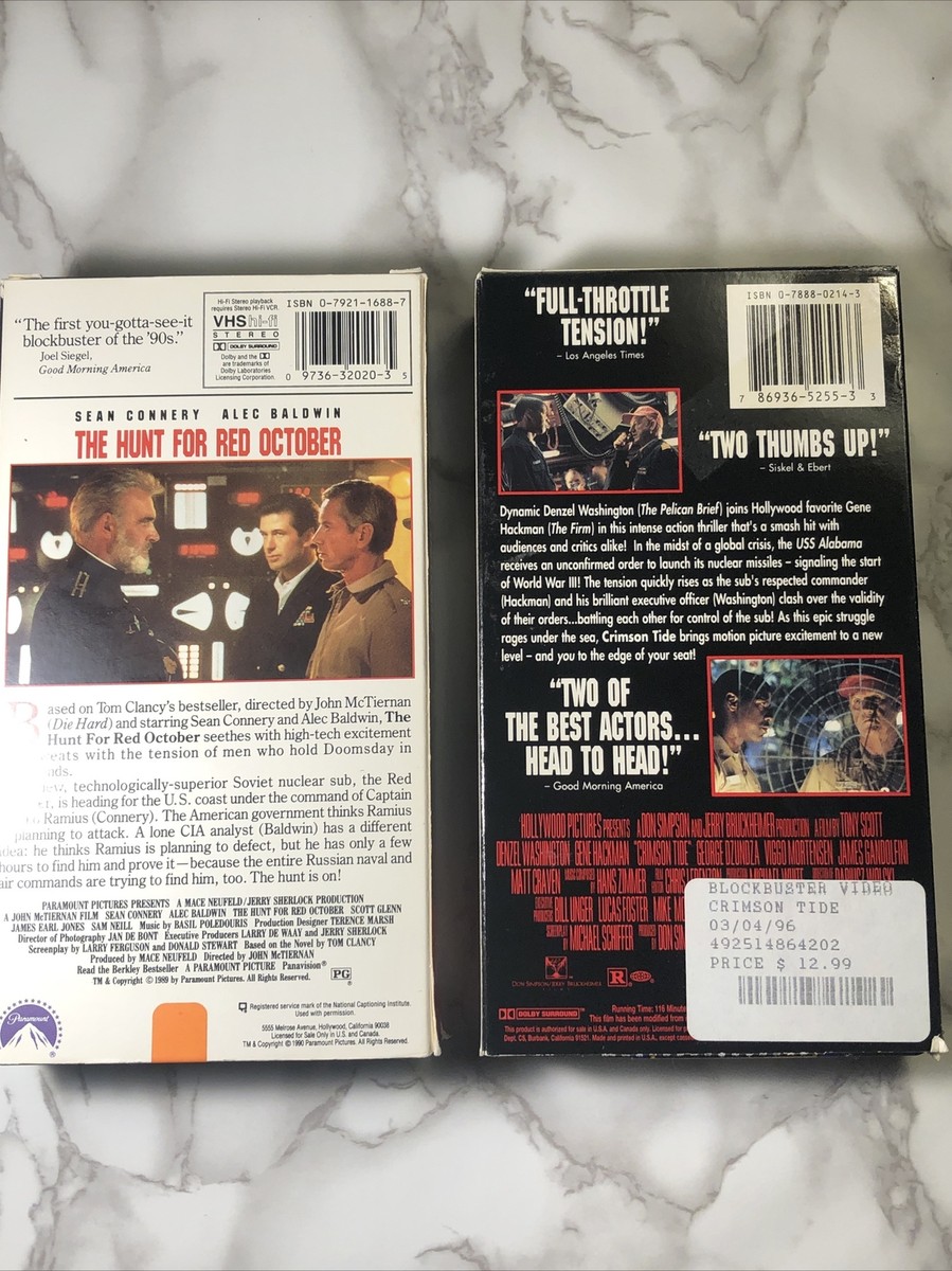 2 VHS Movies: The Hunt for Red October & Crimson Tide Sean Connery