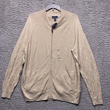 Club Room Sweater Mens XL Tan Full Zip Long Sleeve Knit Collared Cardigan