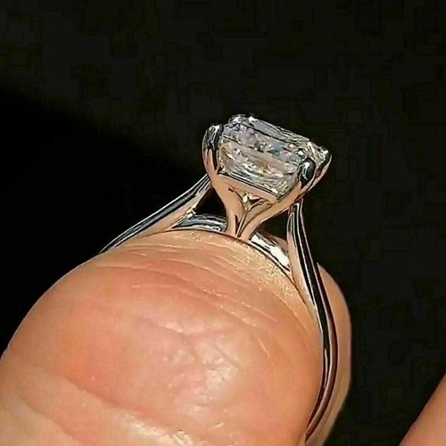 Anillo de compromiso solitario de 1 quilate de moissanita corte princesa oro blanco macizo de 10 quilates - Imagen 4 de 10
