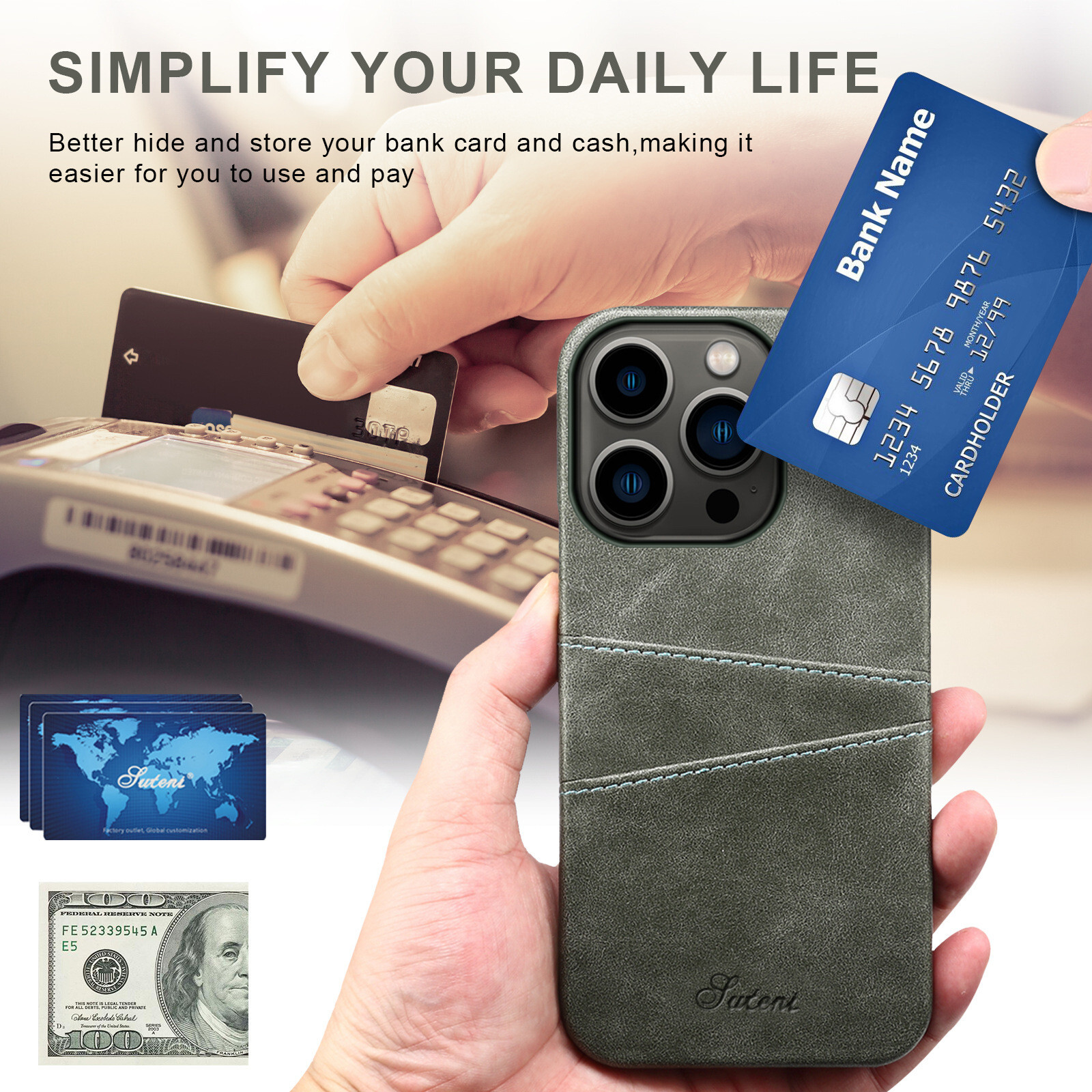 iPhone 13 6.1 Inch Slim Wallet Case with 2 Card Slots  -image