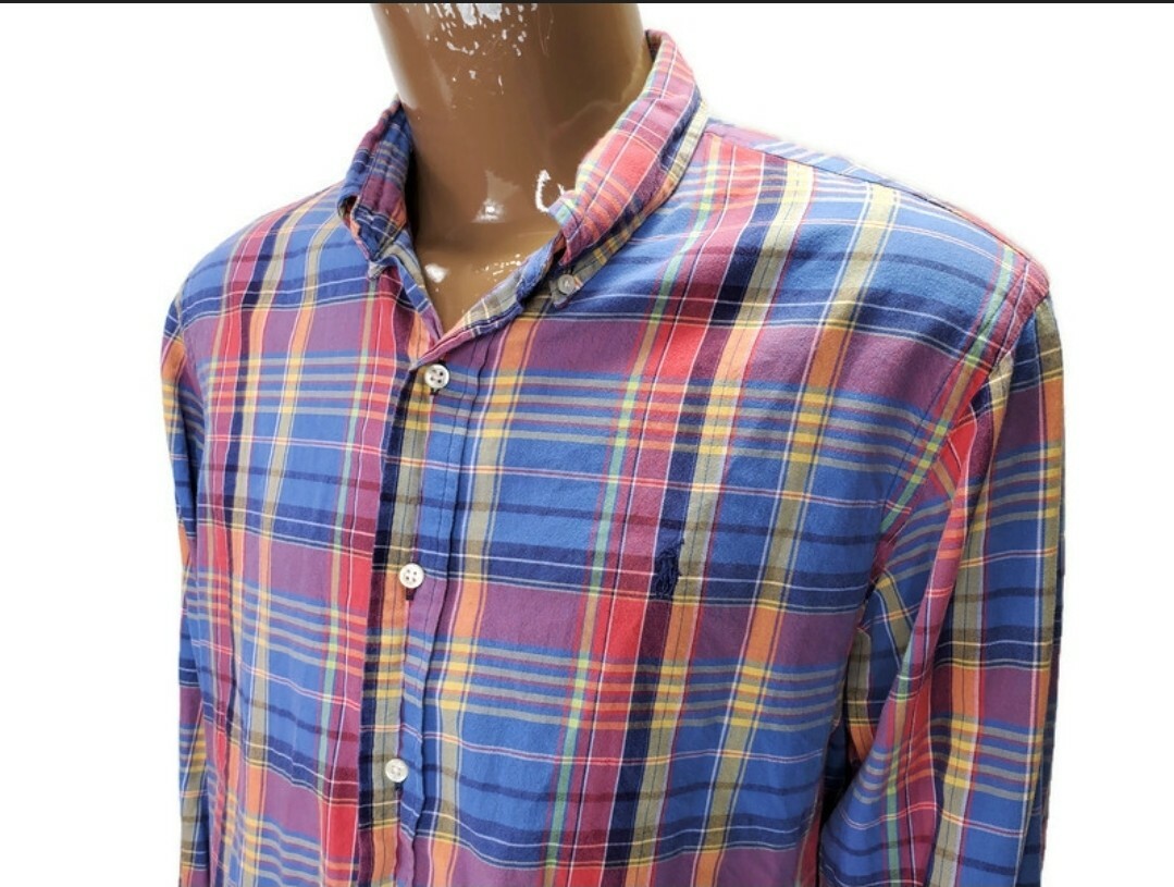 Polo Ralph Lauren camicia uomo vestibilità personalizzata Gingham check plaid pony 2XL anni 90