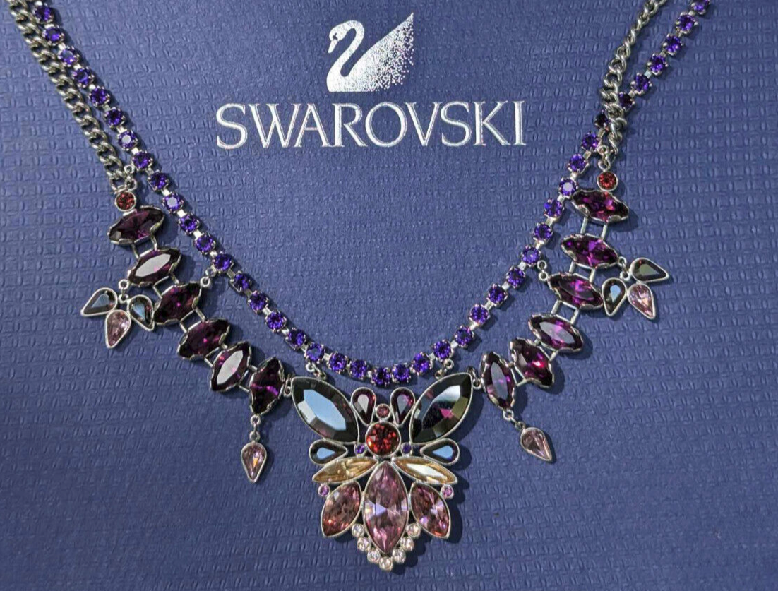 Beautiful Swarovski Crystal Double Strand Butterfly Necklace