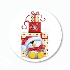 30 Penguin with Christmas Gifts Scrapbook Stickers 1.5" Round Envelope Seals