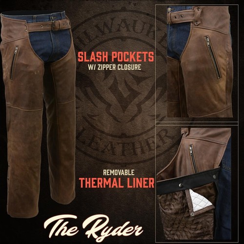 Milwaukee Leather 5518 Men Vintage Crazy Horse Snap/Thermal Line Motorcycle Chap - 第 3/12 張圖片