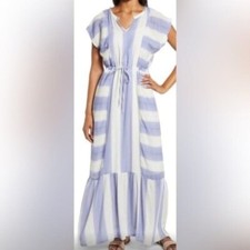Nordstrom Caslon blue and white stripped tiered maxi dress size Small NWT
