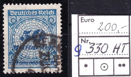 D. R. Korbdeckel Mi. Nr. 330 A-HT, gestempelt u. geprüft INFLA-Berlin