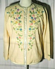Vtg. Lambswool Blend 3-D Hand Embroidered Floral Sweater with Lining Hong Kong