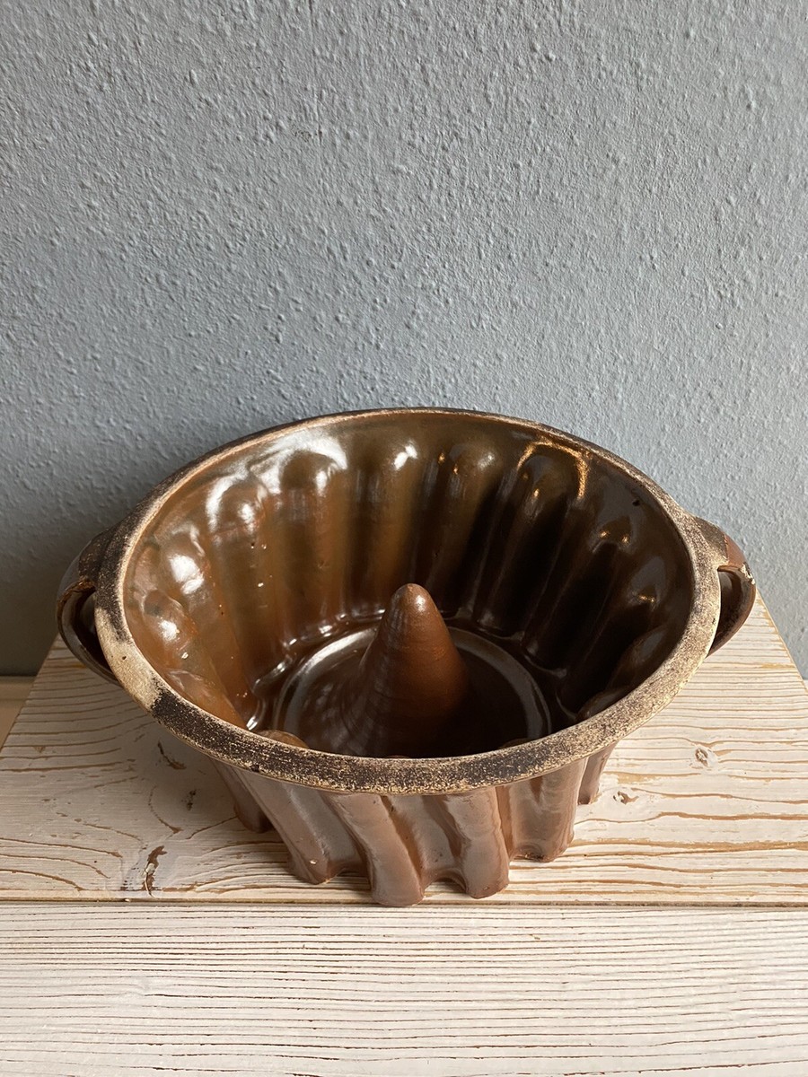 Antik alt Keramik Gugelhupf Backform Kuchen Form Steinzeug Vintage Deko Retro 1a