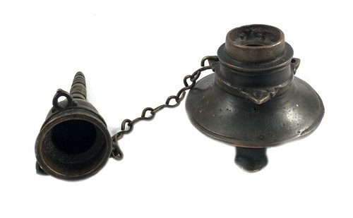 Antique Handcrafted Brass Inkwell Pot Decor Unique Pagoda Design Lid. G67-90 - Picture 4 of 8