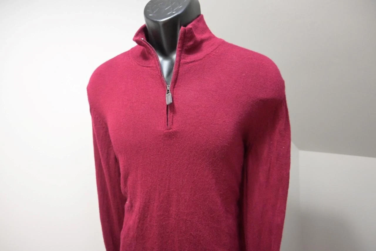 Jos A Bank 1/4 Zip Sweater 100% Wool Pullover Merlot Mens Size Medium