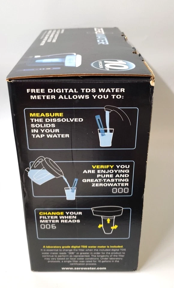 NEW ZeroWater ZP-010 Water Filtration Pitcher 10 Cup 5 Stage Digital TDS Meter - Image 2 of 4