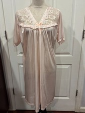 Women Peach Silky Short Sleeve VNeck Lace Nightgown w/bow 2XL 37"Lx24W