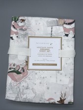 POTTERY BARN KIDS - HOLIDAY HERITAGE SANTA - ORGANIC SHEET SET -TWIN- NEW W TAGS