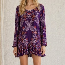 Free People Purple Floral Smooth Talker  Mini Dress Medium