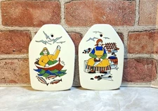 Set/2 Figgjo Norway Torskefiske Tile Wall Plaque/Platter/Trivet - Fishing