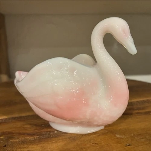 Fenton Pink and White Glass Swan Figurine Bird