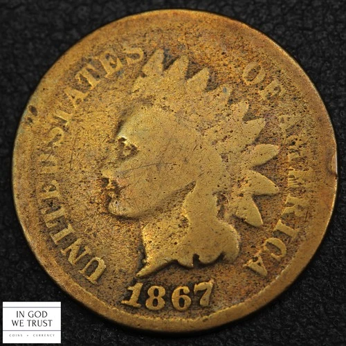 1867 Indian Head Copper Cent 1C - Cleaned
