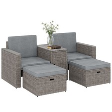 Outsunny 5 Piece Rattan Garden Furniture Set w/ Storage Table, Dark Grey