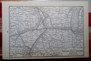 ~1906 Train Route Map CHICAGO GREAT WESTERN RAILWAY All Railroad Stations Marked