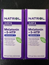 2x Natrol Advanced Sleep Melatonin + 5-HTP Time Release 60 Bi-Layer Tablets