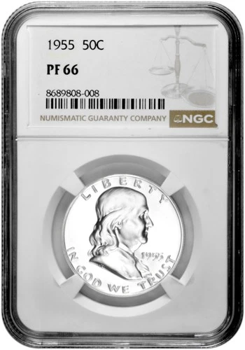 1955 50C Proof Silver Franklin Half Dollar NGC Graded PF 66 in New Holder