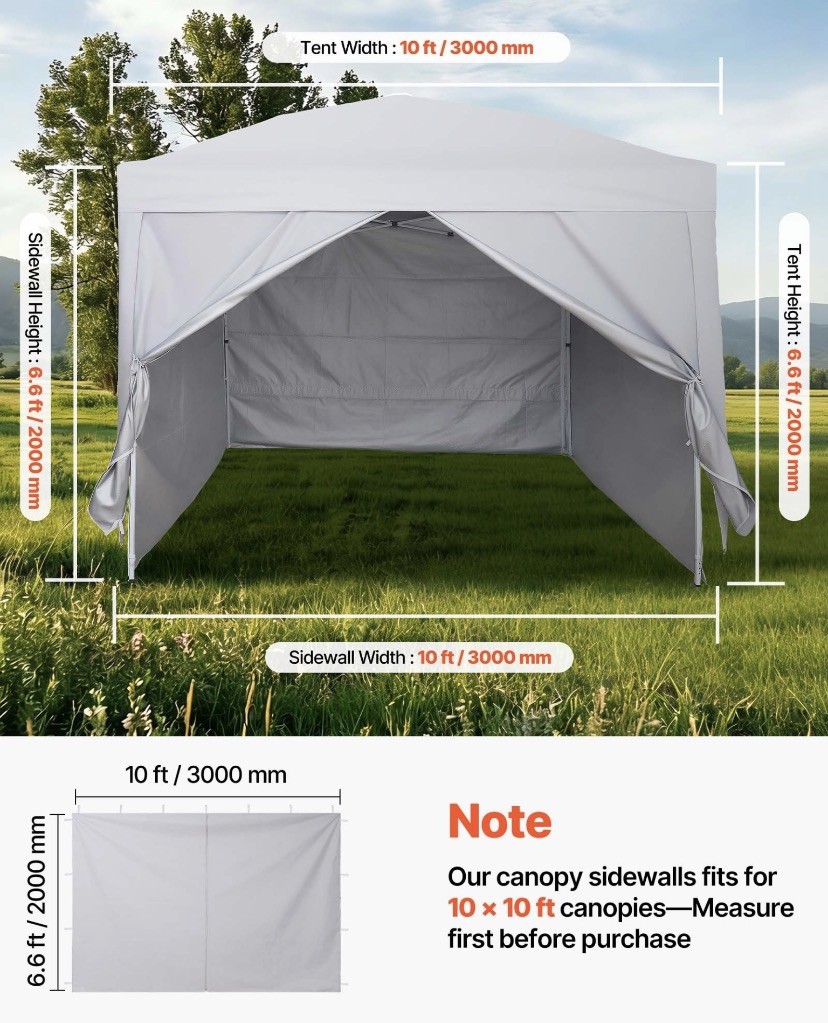 Sidewalls 10x10ft Pop Up Tent Walls, Waterproof, 3pcs White