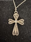 18" Sterling Silver Chain Filigree Cross Pendant Necklace with Garnet Center — photo 4