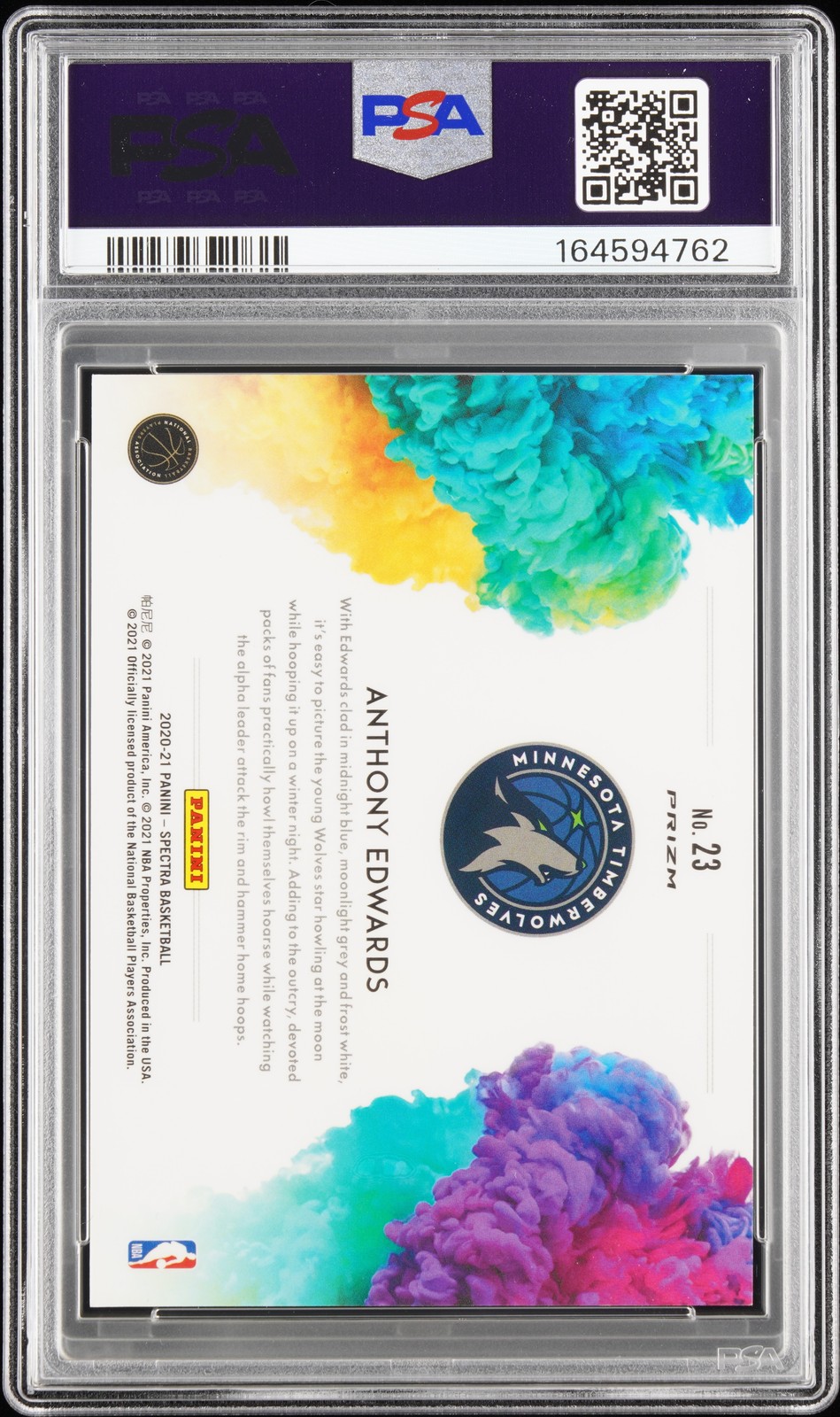 2020 PANINI SPECTRA COLOR BLAST #23 ANTHONY EDWARDS ROOKIE RC PSA 9 view 2